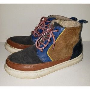 Mini Boden Youth Sz 4 Blue Brown Suede Sherpa Lined Chukka Ankle Shoes Boots 36